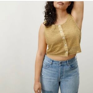 everlane gold yellow eyelet tank